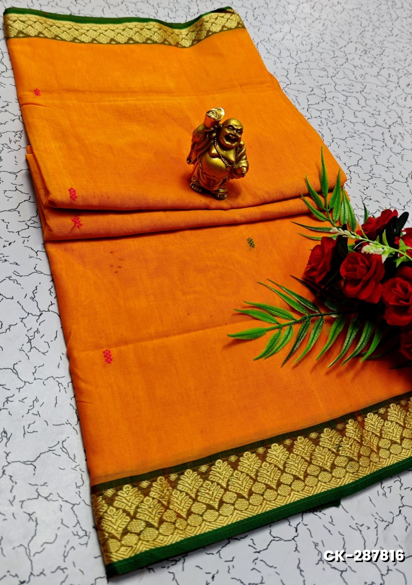 PURE COTTON JARI BORDER SAREES SUMMER SPECIAL COLLECTION - ORANGE (2)