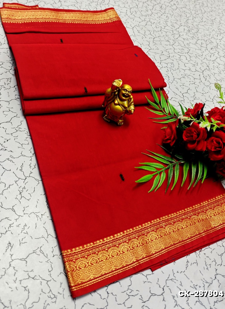 PURE COTTON JARI BORDER SAREES SUMMER SPECIAL COLLECTION - RED (3)