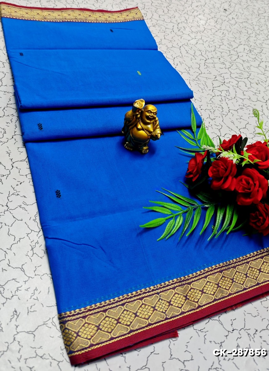 PURE COTTON JARI BORDER SAREES SUMMER SPECIAL COLLECTION - NORMAL  BLUE