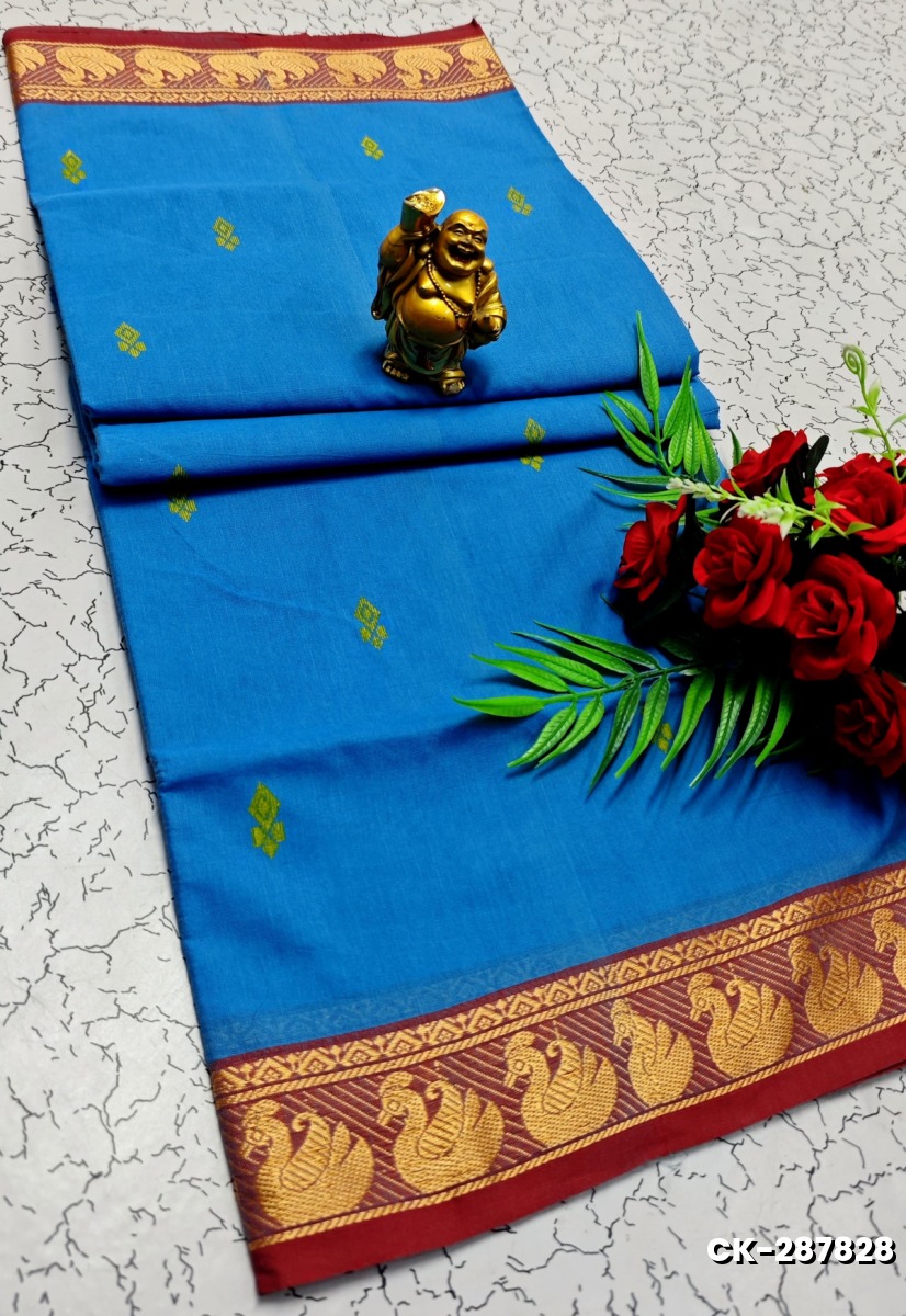 PURE COTTON JARI BORDER SAREES SUMMER SPECIAL COLLECTION - BULE (1)