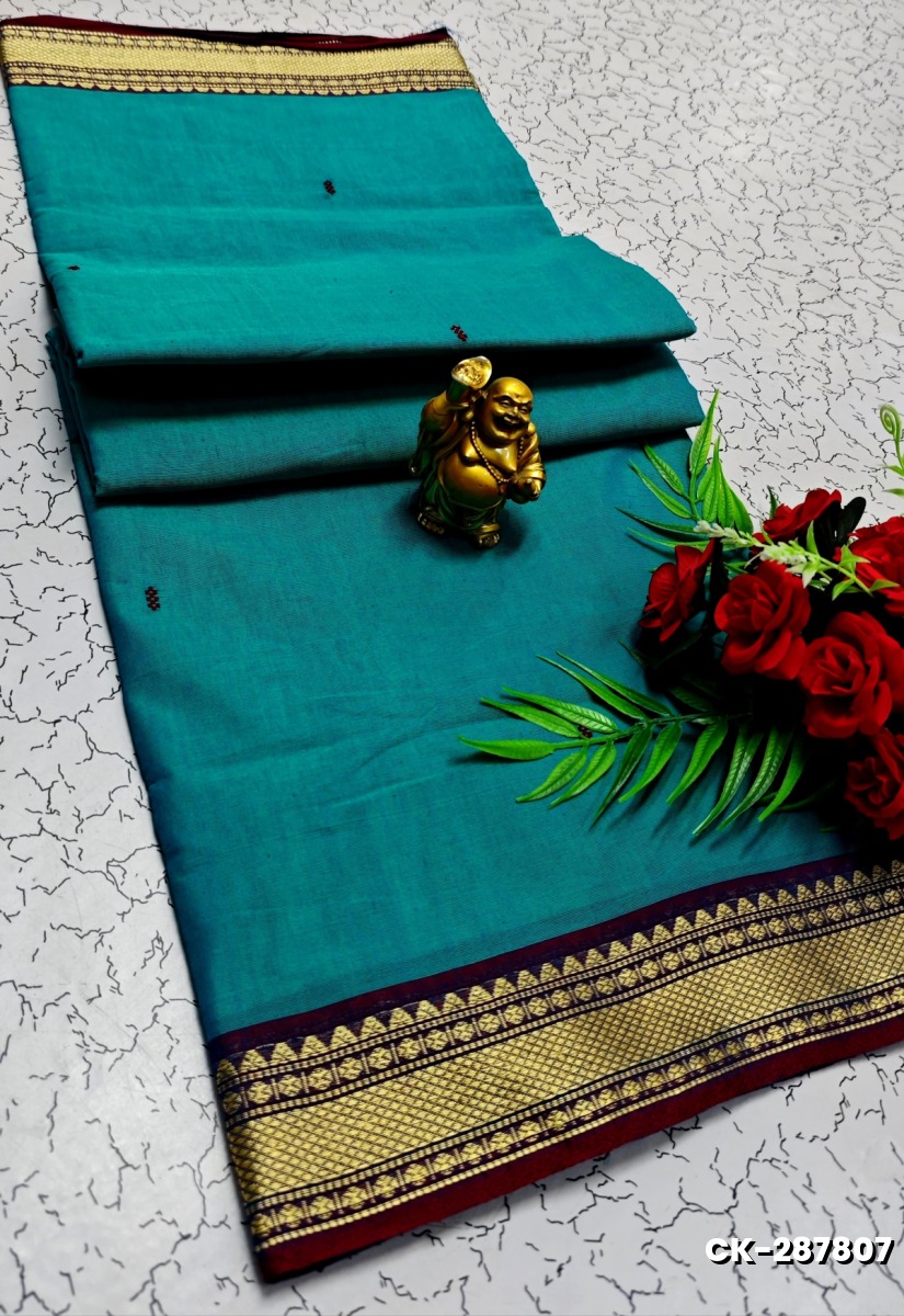 PURE COTTON JARI BORDER SAREES SUMMER SPECIAL COLLECTION - TEAL COLOUR (2)
