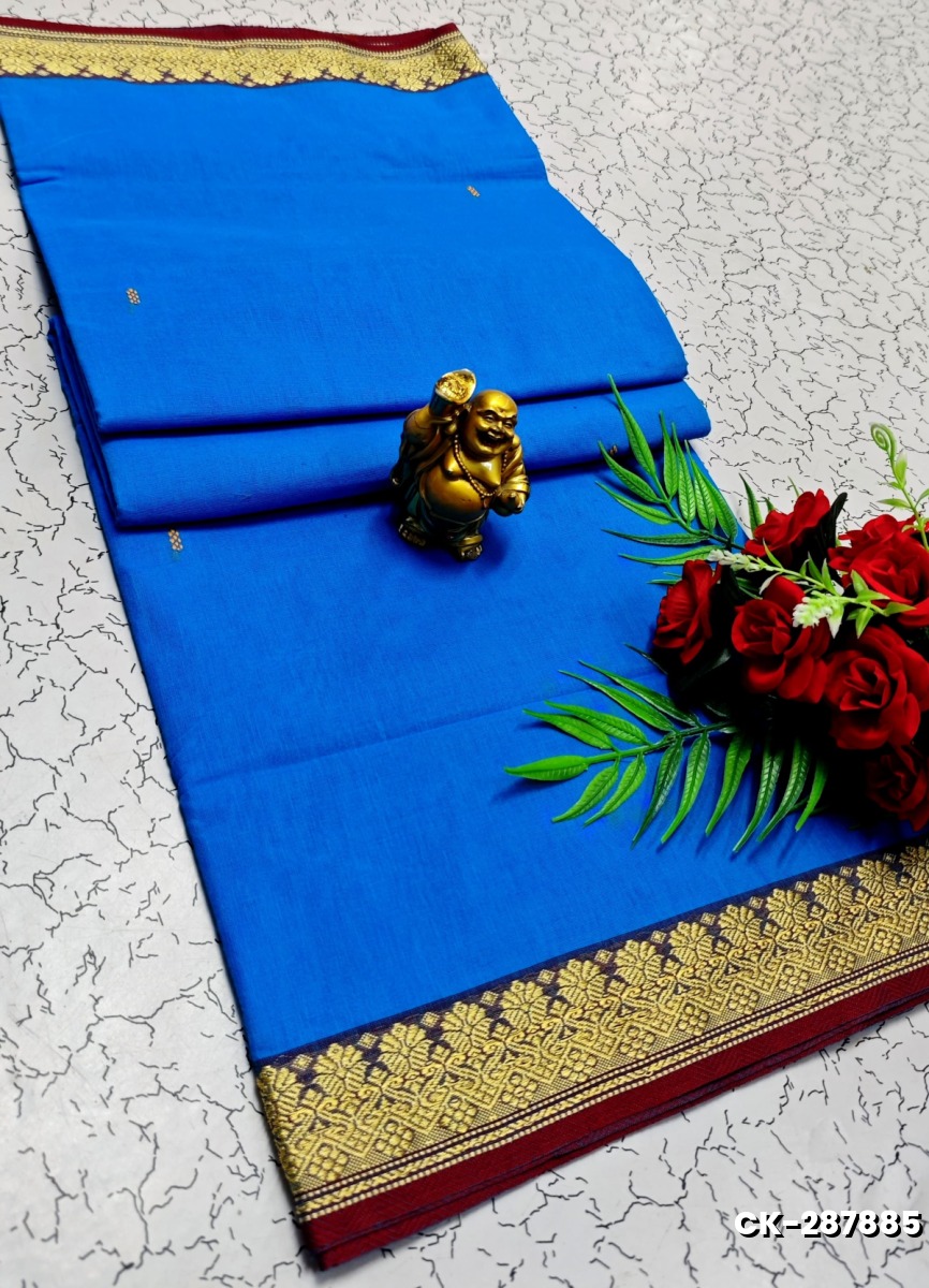 PURE COTTON JARI BORDER SAREES SUMMER SPECIAL COLLECTION - BLUE SHADE