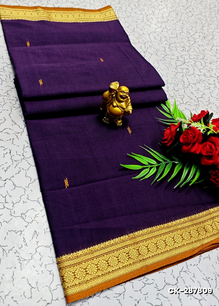 PURE COTTON JARI BORDER SAREES SUMMER SPECIAL COLLECTION - PURPLE COLOUR