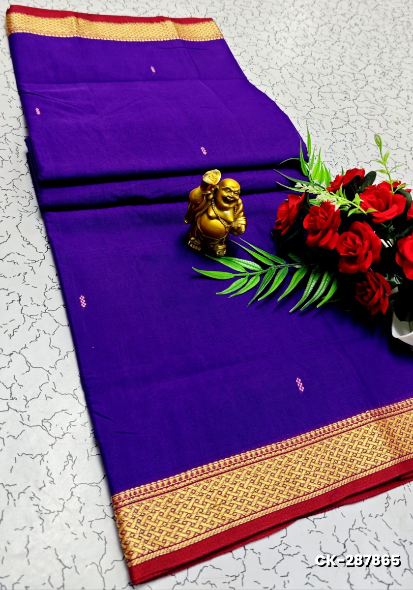 PURE COTTON JARI BORDER SAREES SUMMER SPECIAL COLLECTION - INDIGO COLOUR
