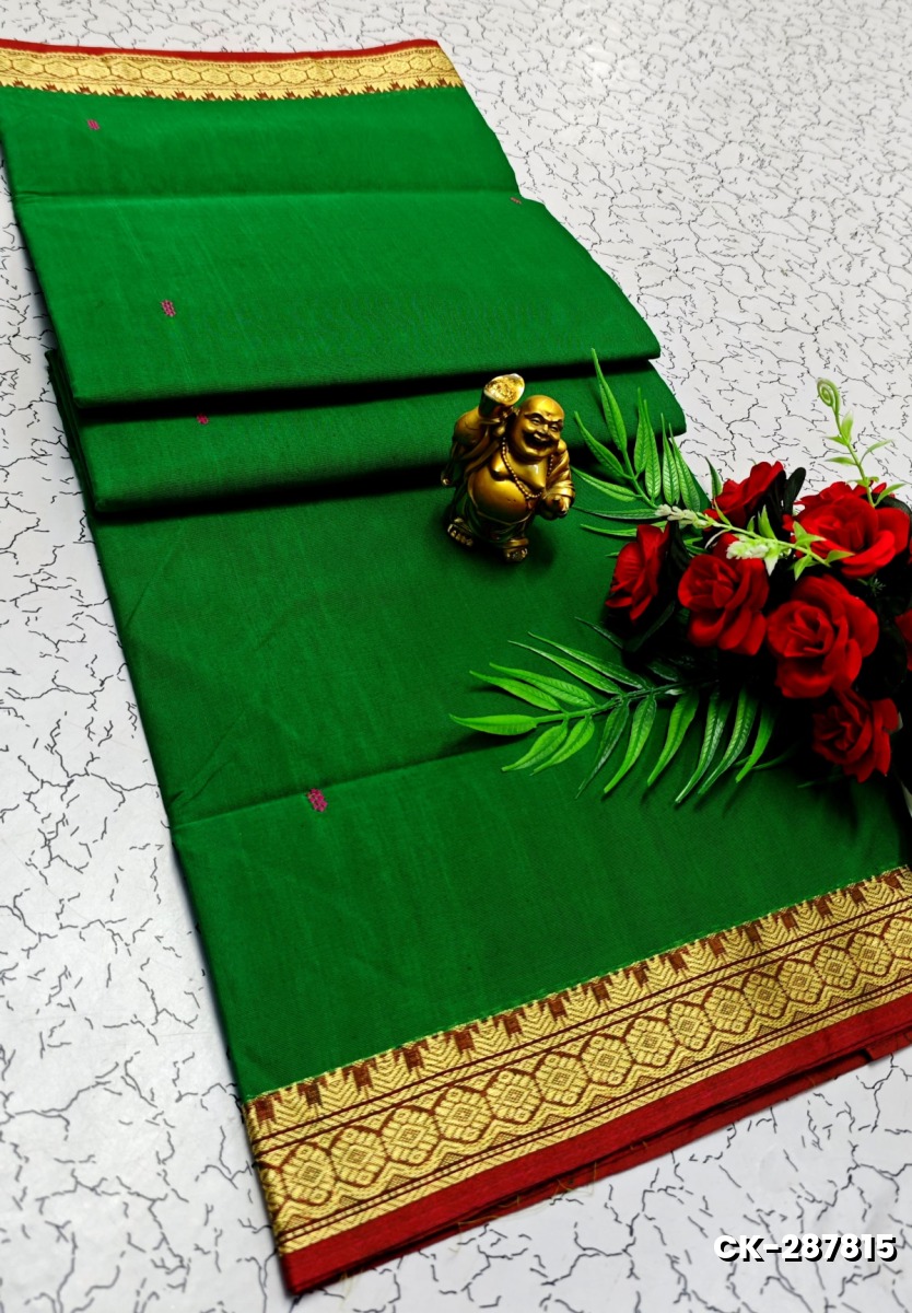 PURE COTTON JARI BORDER SAREES SUMMER SPECIAL COLLECTION - GREEN (1)