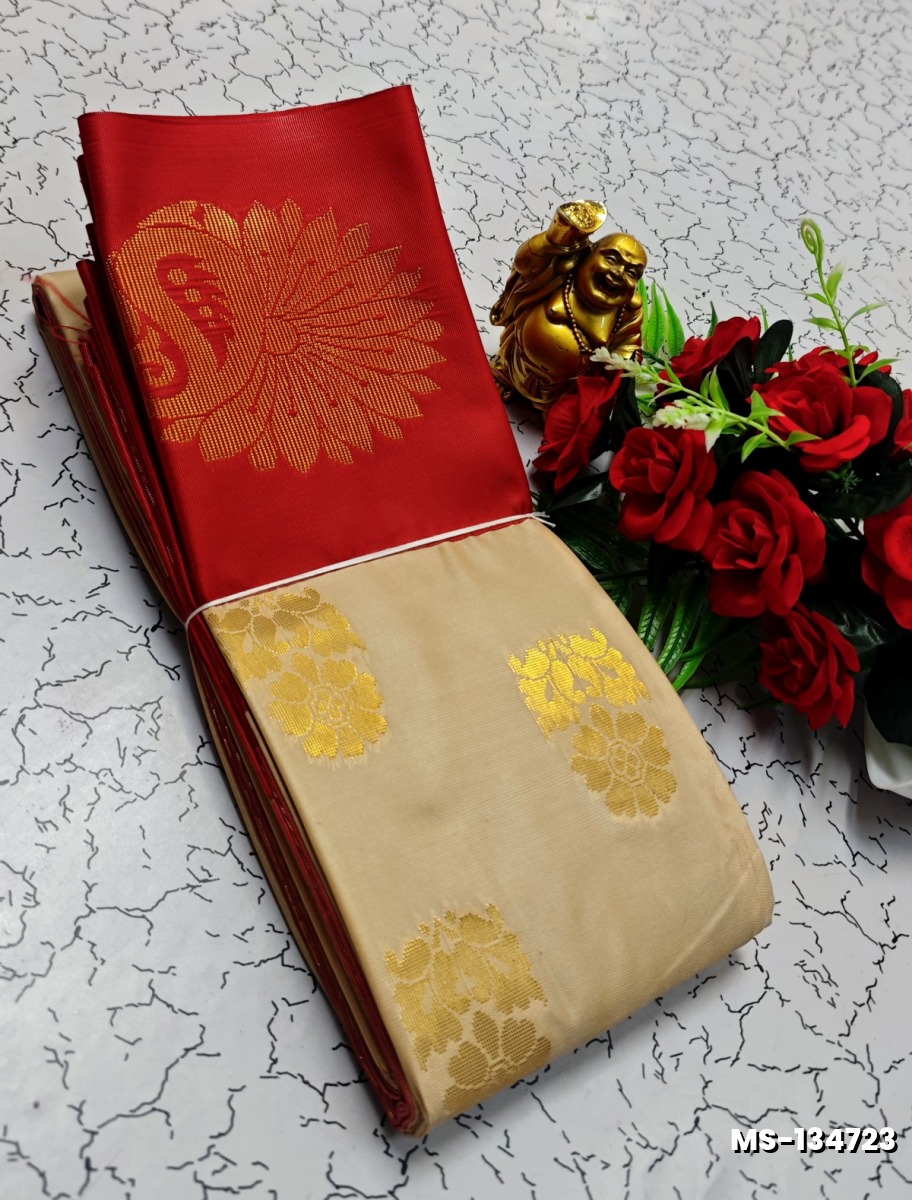 MODERN FANCY SOFT SILK SAREES WITH BUTTA DESIGN - LIGHT SANDLE