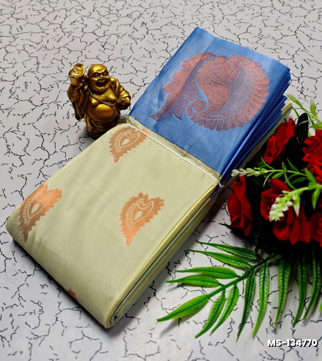 MODERN FANCY SOFT SILK SAREES WITH BUTTA DESIGN - IVORY COLOUR
