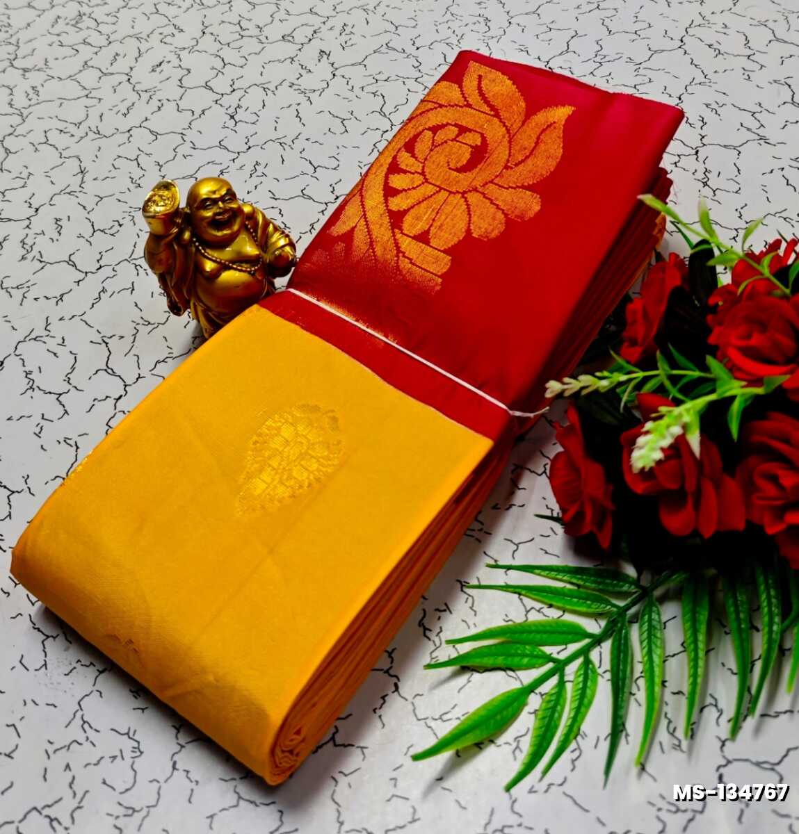MODERN FANCY SOFT SILK SAREES WITH BUTTA DESIGN - GOLD COLOUR