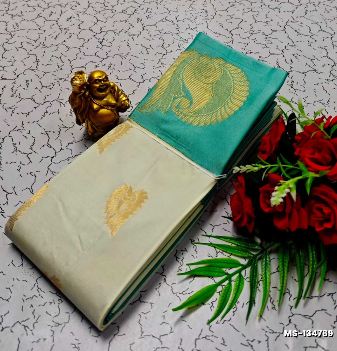 MODERN FANCY SOFT SILK SAREES WITH BUTTA DESIGN - BEIGE COLOUR