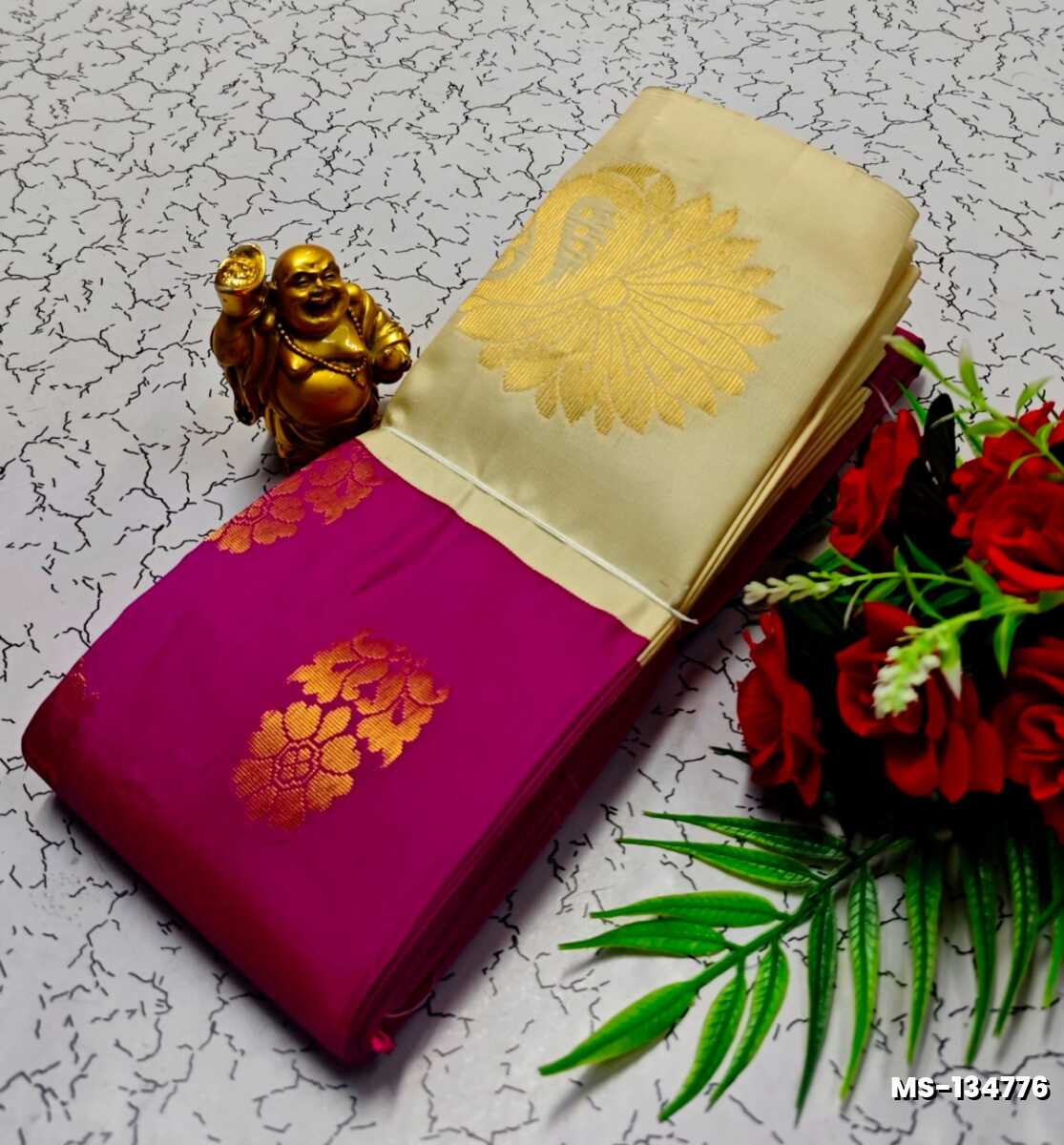 MODERN FANCY SOFT SILK SAREES WITH BUTTA DESIGN - PLUM COLOUR