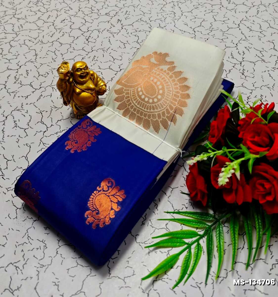 MODERN FANCY SOFT SILK SAREES WITH BUTTA DESIGN - ROYAL BLUE (1)