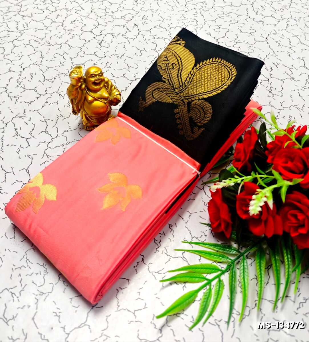 MODERN FANCY SOFT SILK SAREES WITH BUTTA DESIGN - CORAL COLOUR