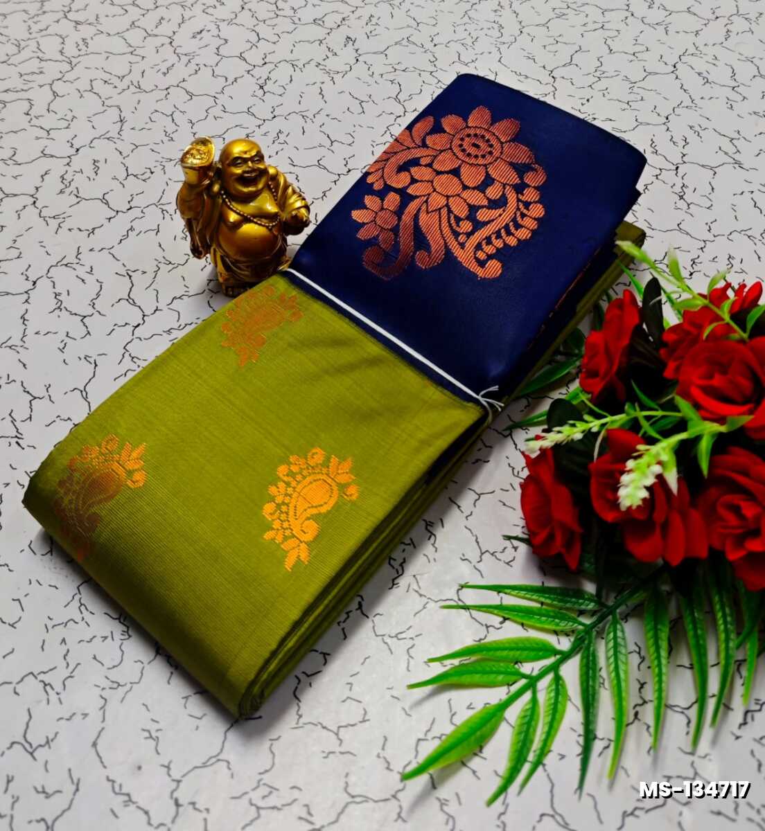 MODERN FANCY SOFT SILK SAREES WITH BUTTA DESIGN - OLIVE GREEN