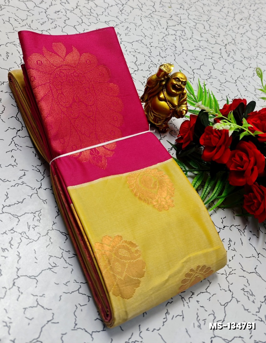 MODERN FANCY SOFT SILK SAREES WITH BUTTA DESIGN - YELLOW COLOR