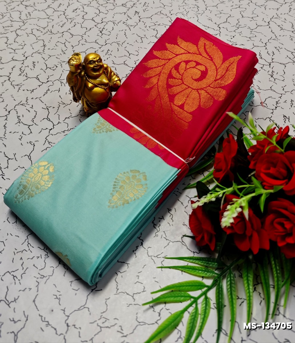MODERN FANCY SOFT SILK SAREES WITH BUTTA DESIGN - SKY BLUE (1)