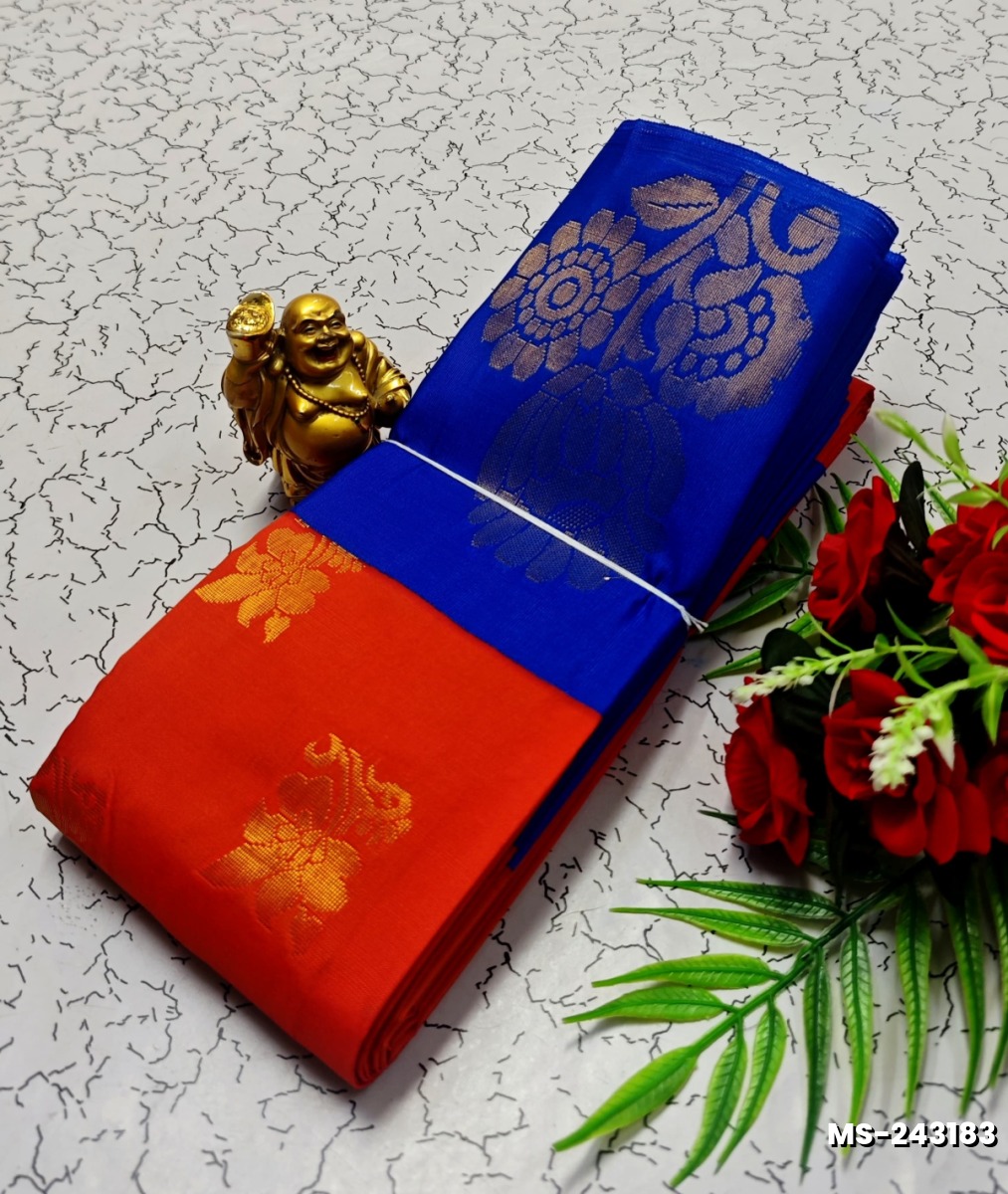 MODERN FANCY SOFT SILK SAREES WITH BUTTA DESIGN - TOMATO COLOUR (1)