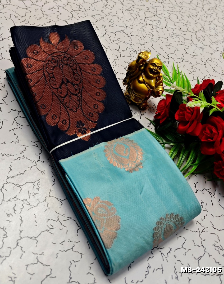MODERN FANCY SOFT SILK SAREES WITH BUTTA DESIGN - SKY BLUE (2)