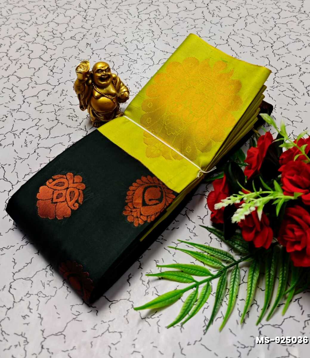MODERN FANCY SOFT SILK SAREES WITH BUTTA DESIGN - BOTTLE GREEN