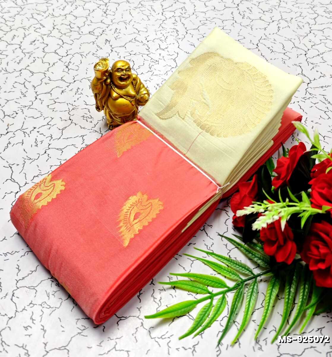 MODERN FANCY SOFT SILK SAREES WITH BUTTA DESIGN - CORAL COLOUR (1)