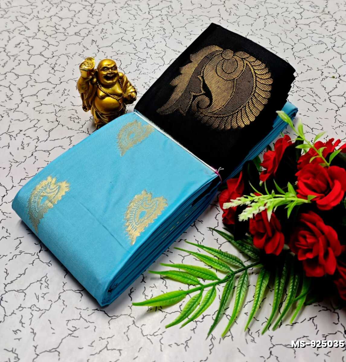 MODERN FANCY SOFT SILK SAREES WITH BUTTA DESIGN - DARK SKY BLUE (3)