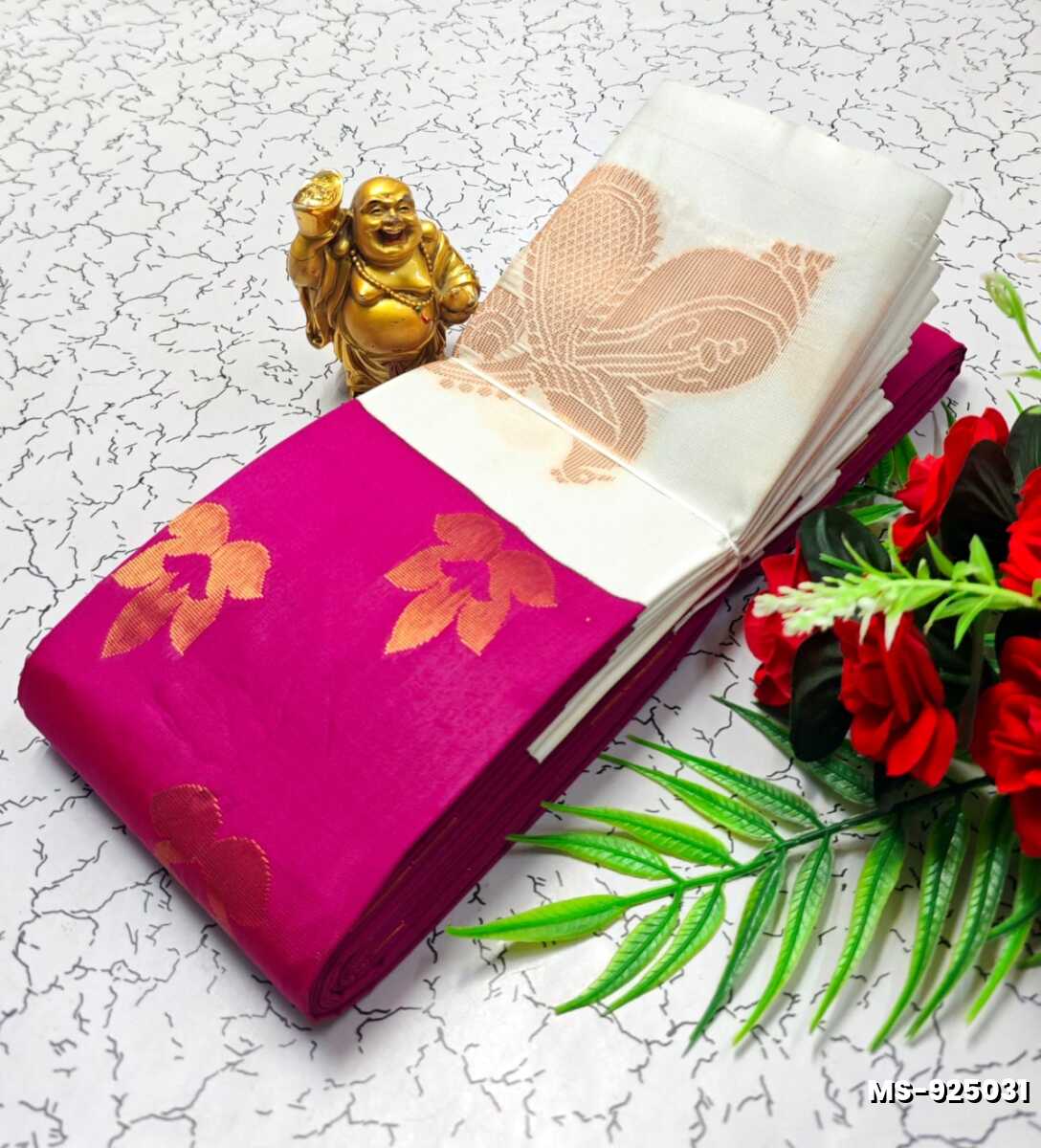 MODERN FANCY SOFT SILK SAREES WITH BUTTA DESIGN - DARK PINK (2)