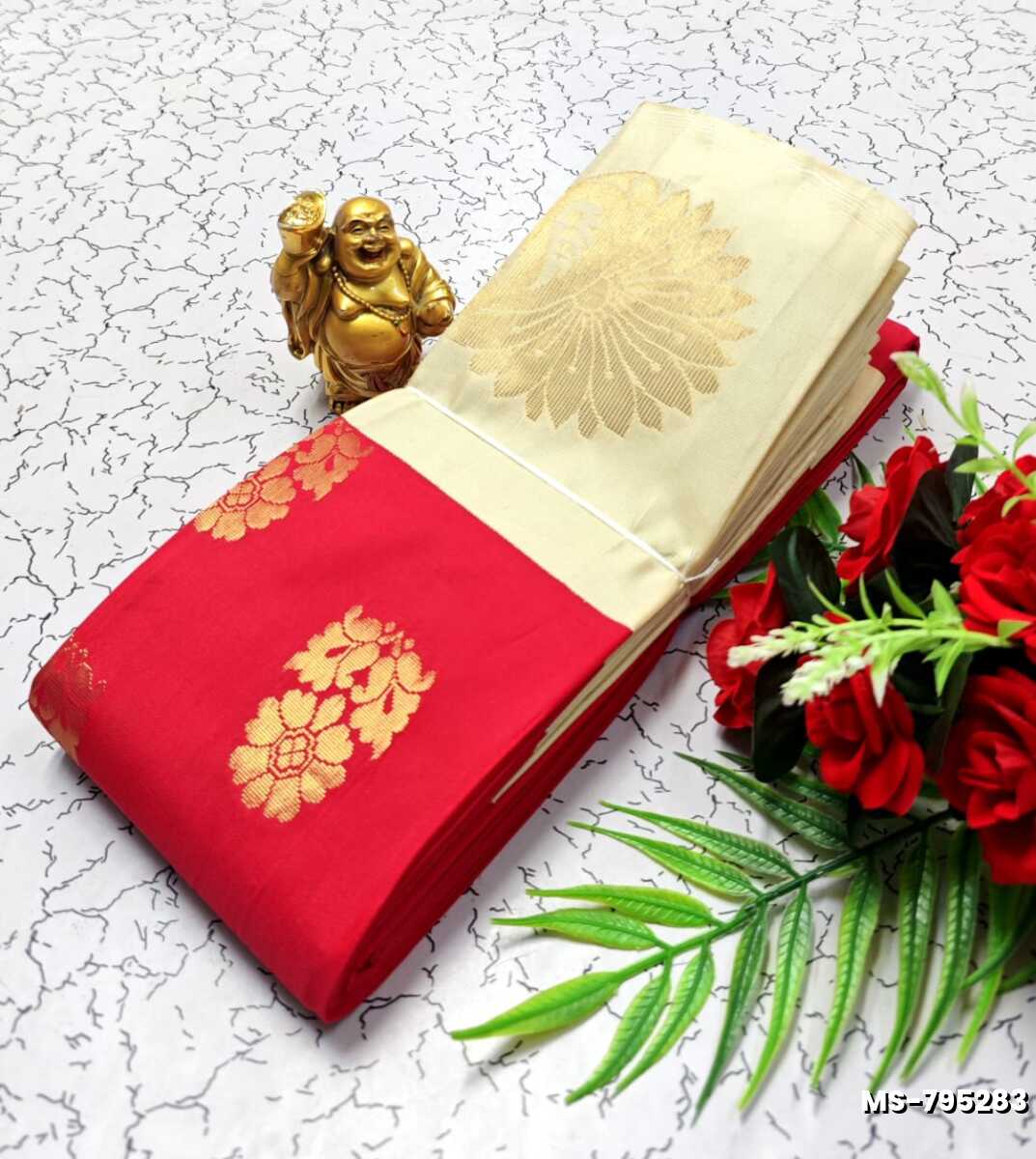MODERN FANCY SOFT SILK SAREES WITH BUTTA DESIGN - TOMATO COLOUR (3)