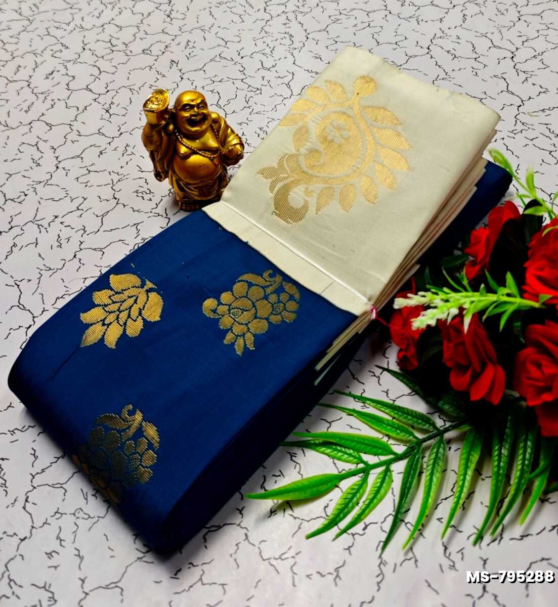 MODERN FANCY SOFT SILK SAREES WITH BUTTA DESIGN - PEACKOK BLUE