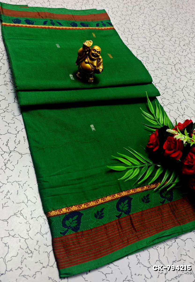 PURE COTTON JARI BORDER SAREES SUMMER SPECIAL COLLECTION - GREEN (2)