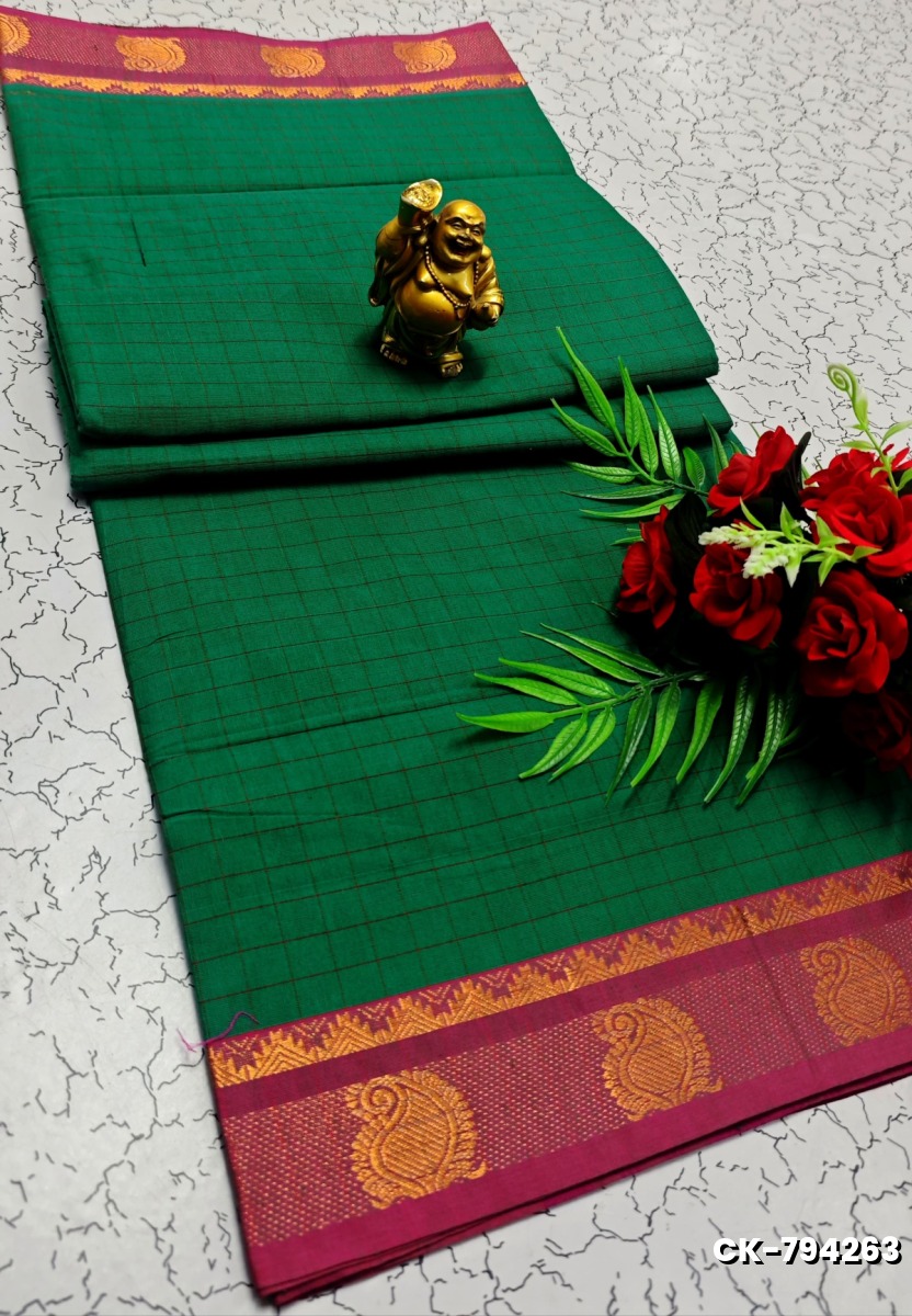 PURE COTTON JARI BORDER SAREES SUMMER SPECIAL COLLECTION - GREEN COLOUR (1)