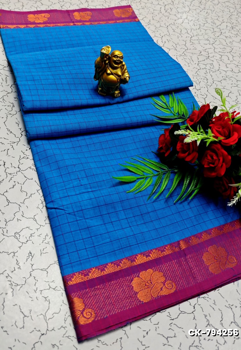 PURE COTTON JARI BORDER SAREES SUMMER SPECIAL COLLECTION - NORMAL  BLUE (1)