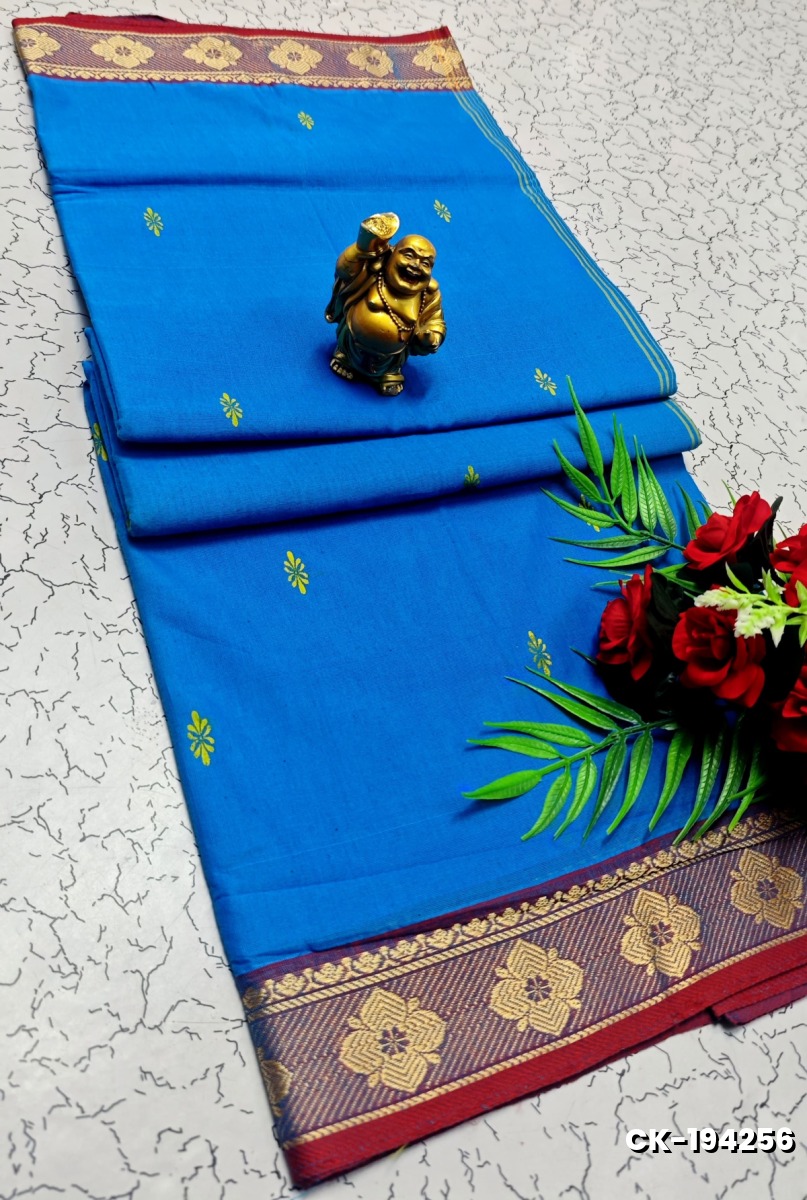 PURE COTTON JARI BORDER SAREES SUMMER SPECIAL COLLECTION - NORMAL  BLUE (2)