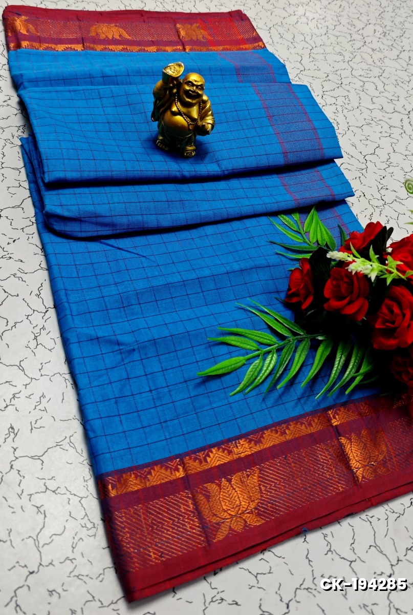 PURE COTTON JARI BORDER SAREES SUMMER SPECIAL COLLECTION - BLUE SHADE (1)