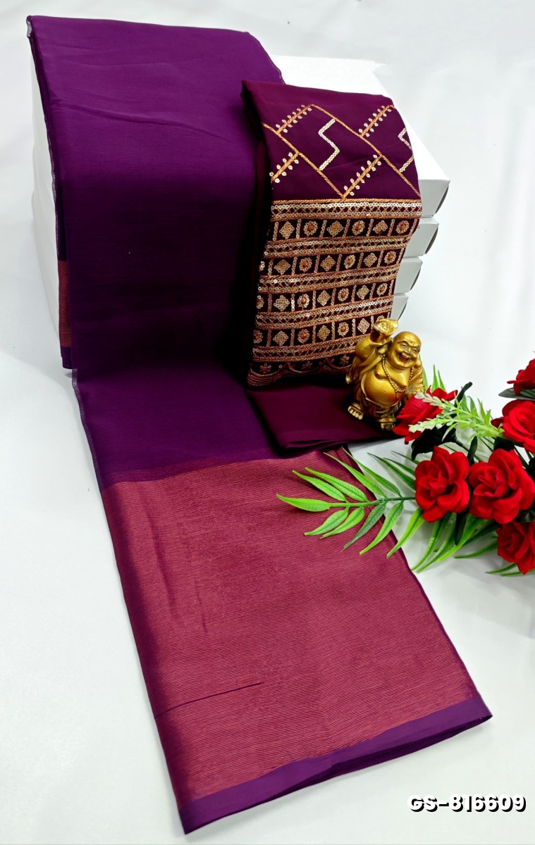 GEORGETTE  FANCY SOFT SILK SAREES - PURPLE COLOUR
