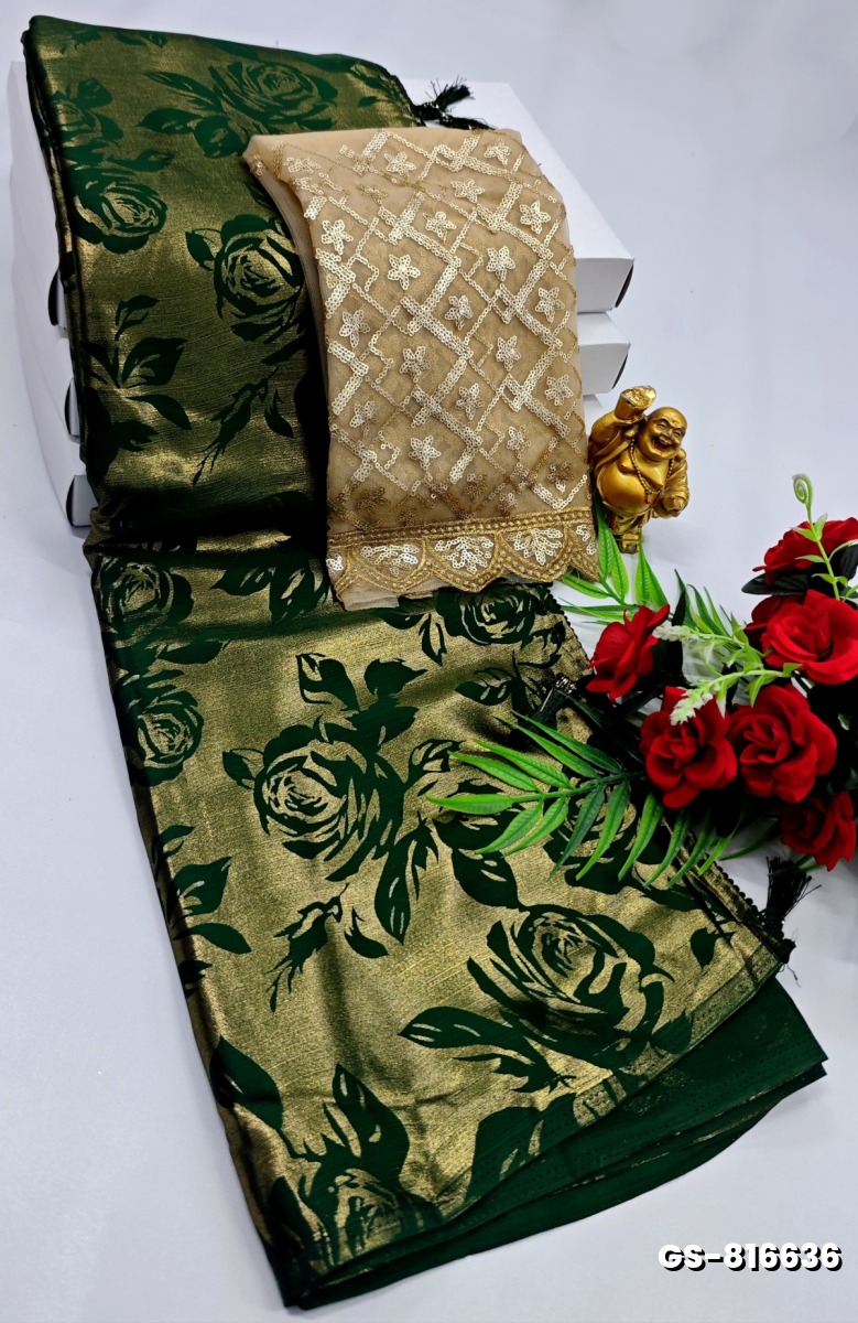 GEORGETTE  FANCY SOFT SILK SAREES - BOTTLE GREEN