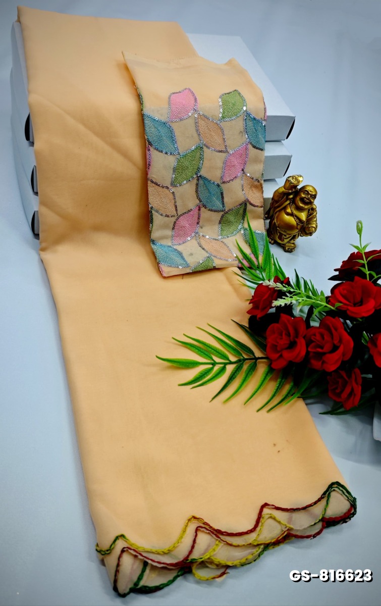 GEORGETTE  FANCY SOFT SILK SAREES - LIGHT SANDLE (1)