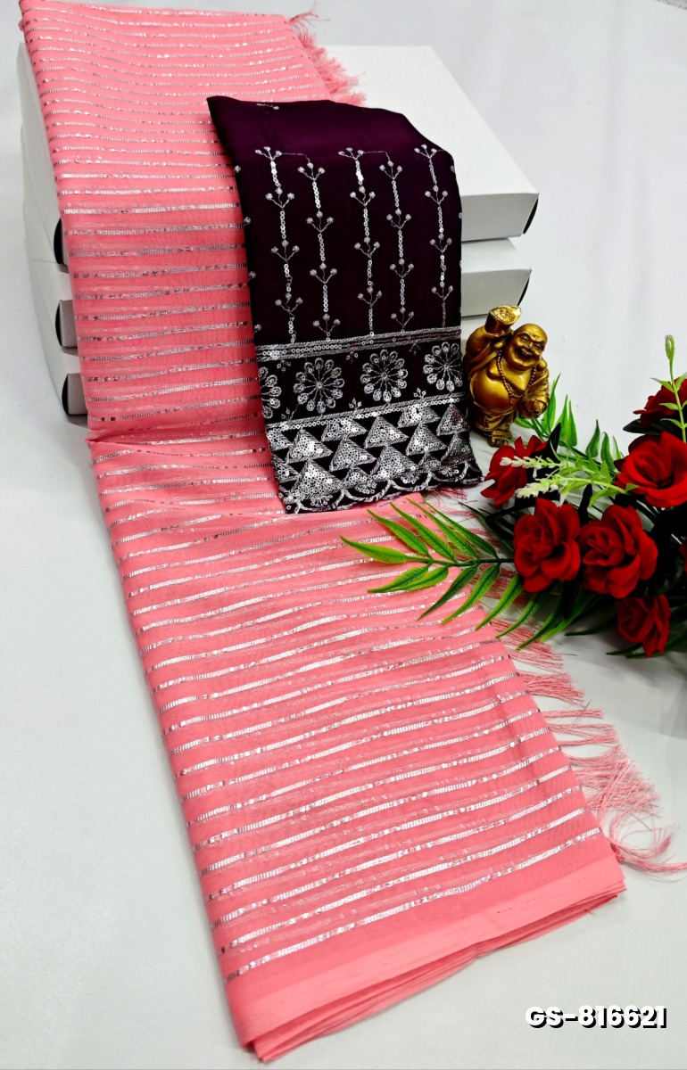 GEORGETTE  FANCY SOFT SILK SAREES - BABY PINK (1)