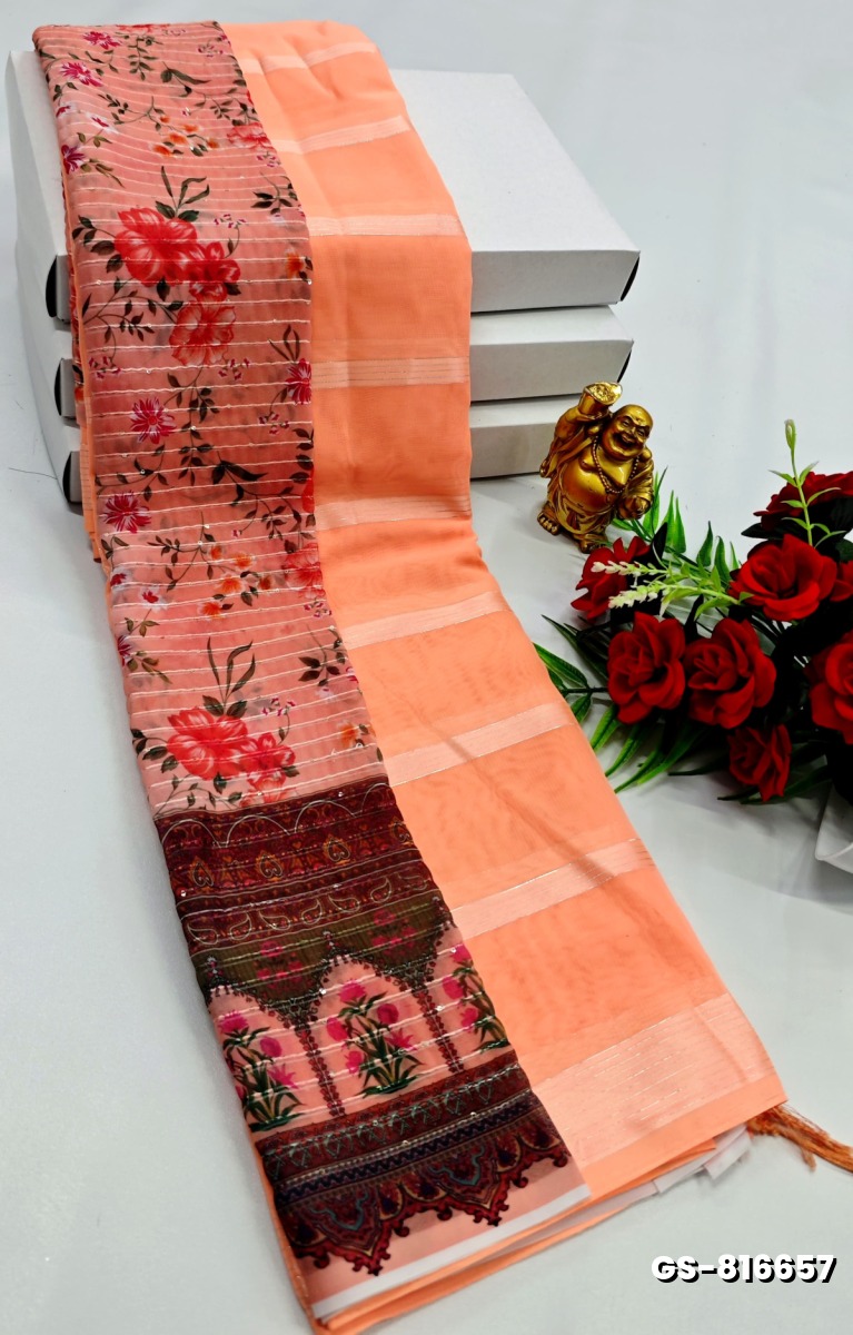 GEORGETTE  FANCY SOFT SILK SAREES - LIGHT ORANGE