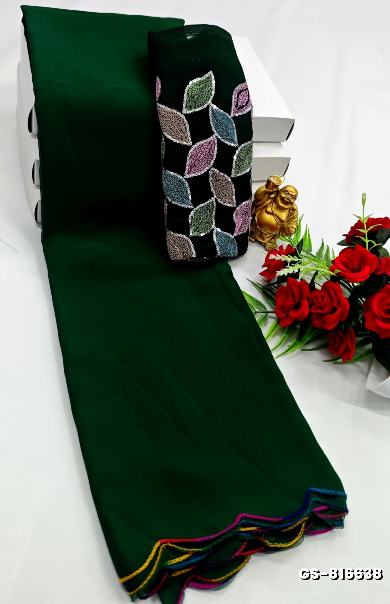 GEORGETTE  FANCY SOFT SILK SAREES - DARK GREEN (1)