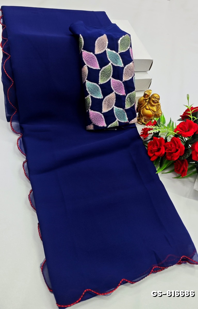 GEORGETTE  FANCY SOFT SILK SAREES - R BLUE