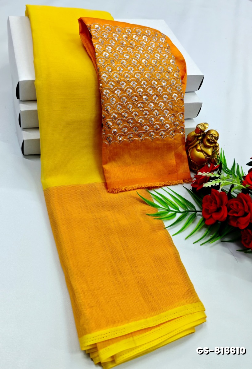GEORGETTE  FANCY SOFT SILK SAREES - YELLOW