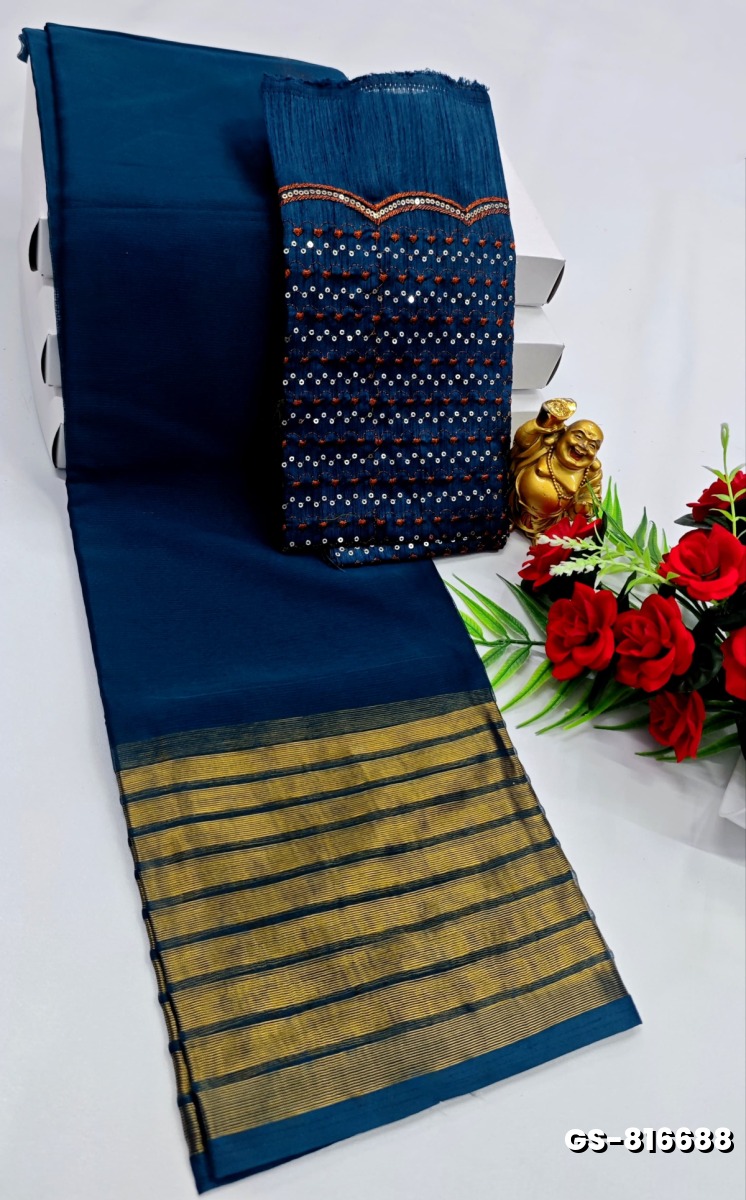 GEORGETTE  FANCY SOFT SILK SAREES - PEACKOK BLUE