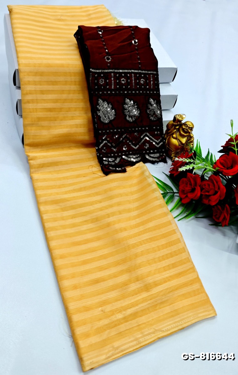 GEORGETTE  FANCY SOFT SILK SAREES - LIGHT YELLOW (1)