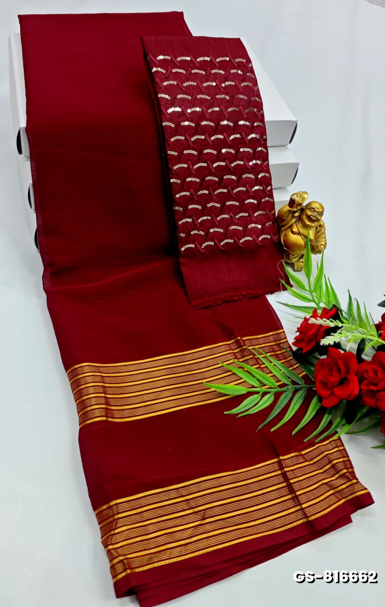 GEORGETTE  FANCY SOFT SILK SAREES - MAROON COLOR