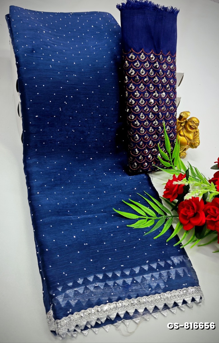 GEORGETTE  FANCY SOFT SILK SAREES - NORMAL  BLUE (1)