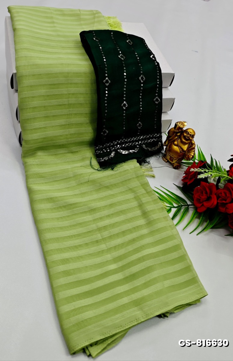 GEORGETTE  FANCY SOFT SILK SAREES - PESTA GREEN