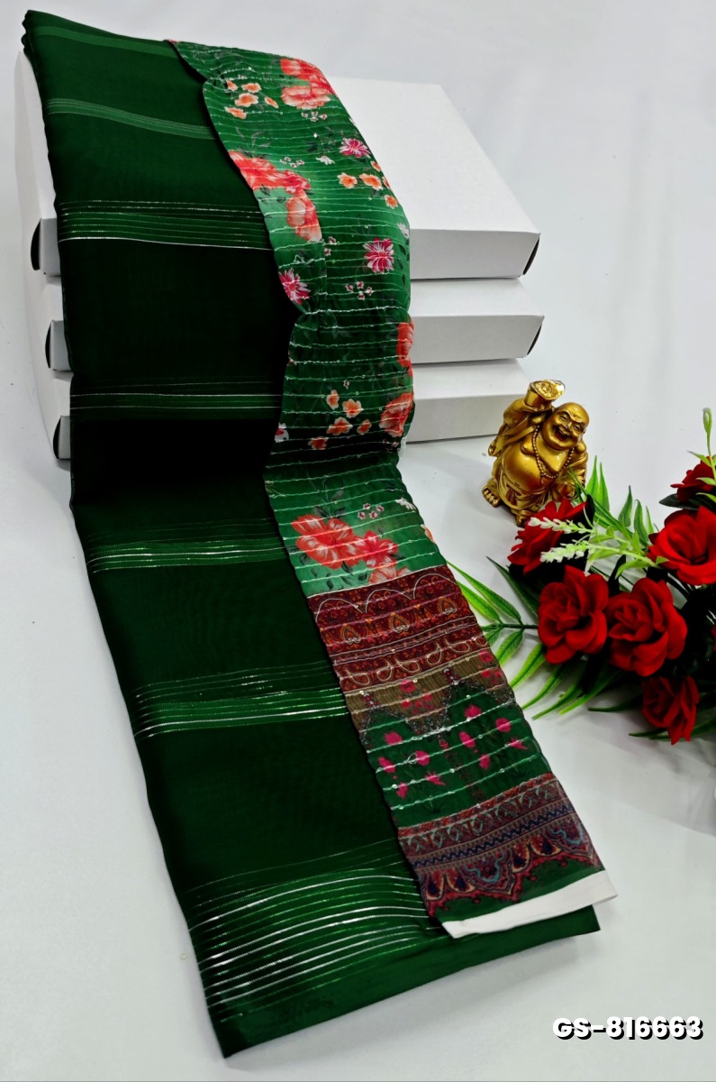 GEORGETTE  FANCY SOFT SILK SAREES - GREEN COLOUR