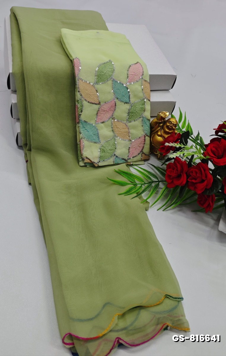 GEORGETTE  FANCY SOFT SILK SAREES - LIGHT GREEN (1)