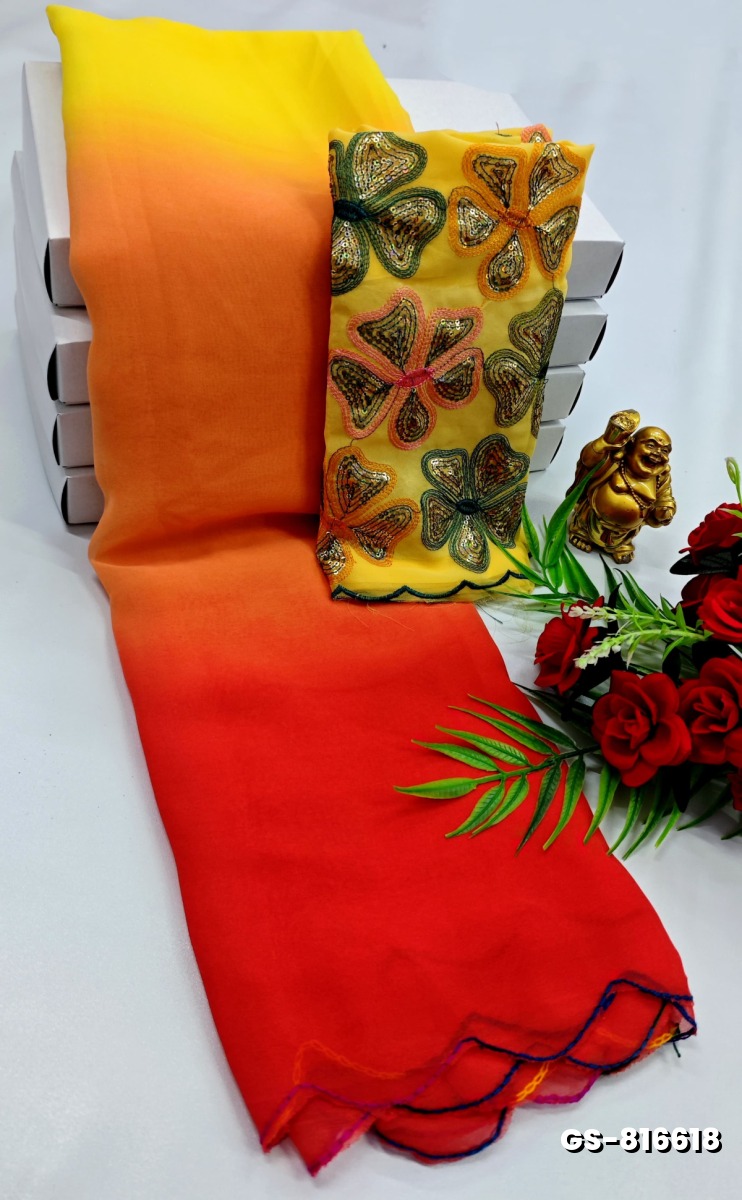 GEORGETTE  FANCY SOFT SILK SAREES - PEACH