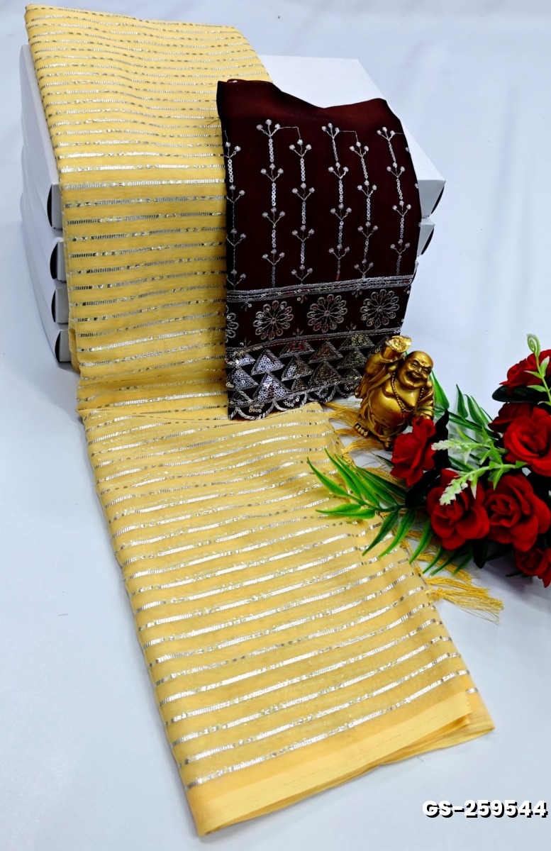 GEORGETTE FANCY SOFT SILK SAREES - LIGHT YELLOW (1)