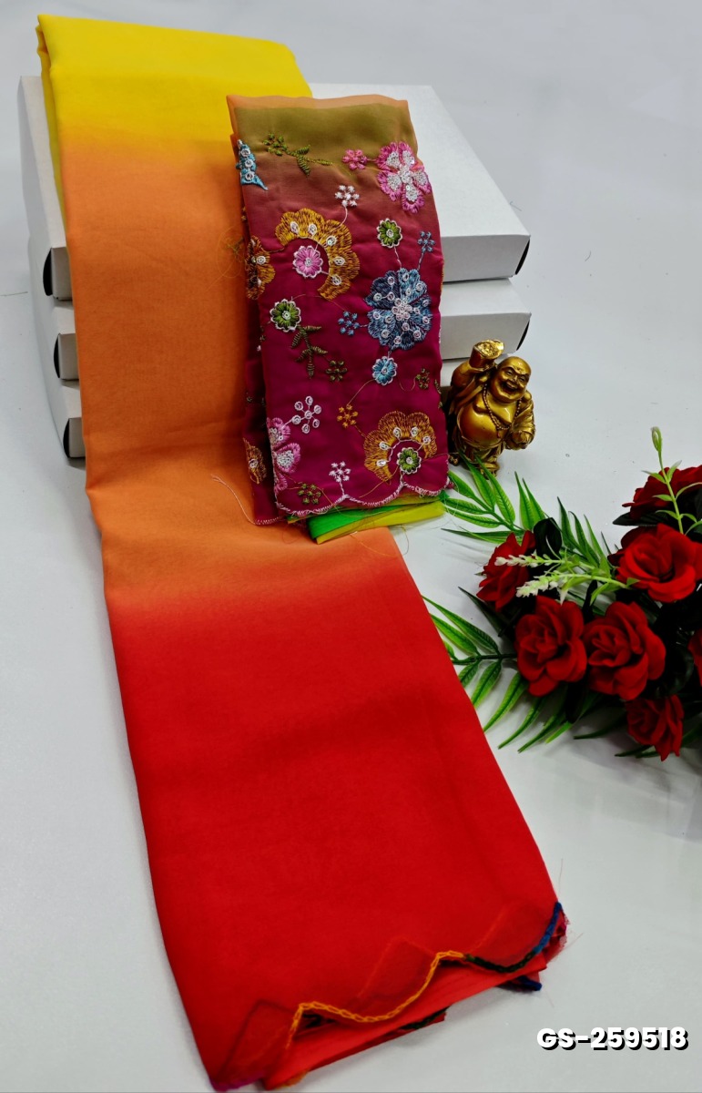 GEORGETTE FANCY SOFT SILK SAREES - PEACH